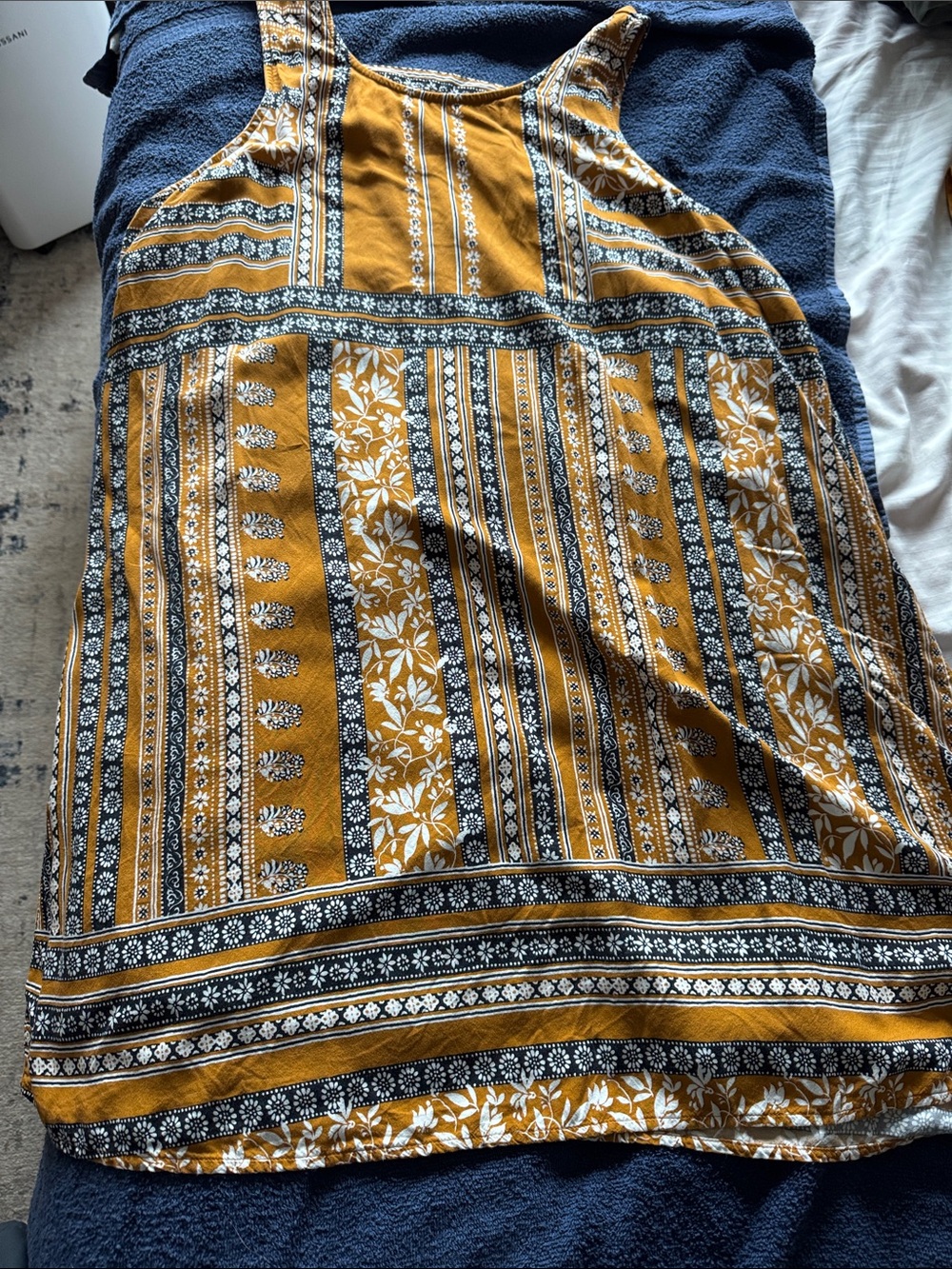 Maurices Mustard and Black Floral Stripe Midi Dress